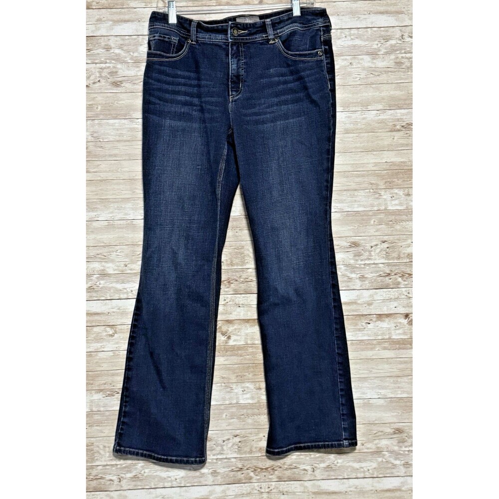 Chicos So Slimming Flared Jeans Sz 1 (8) Regular Thick Stitching Rhinestones